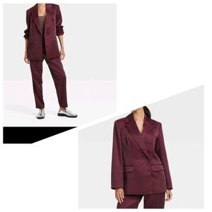Women's Structured Satin Blazer/ A New Day Burgundy XS Shoulder Pads Lux Jacket